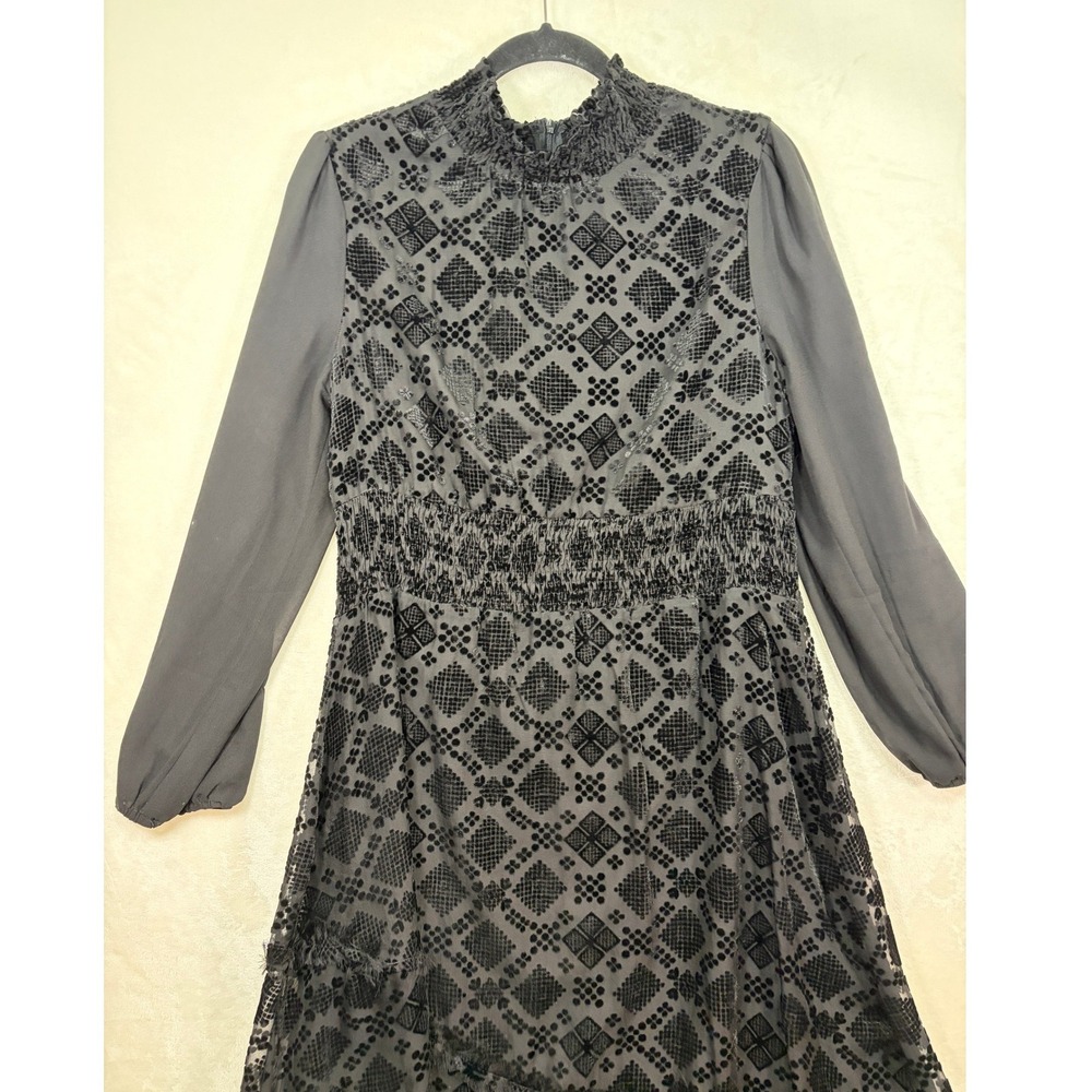 Weekend Max Mara Black Velvet Burnout Smocked Midi Dress Womens Medium Excellent